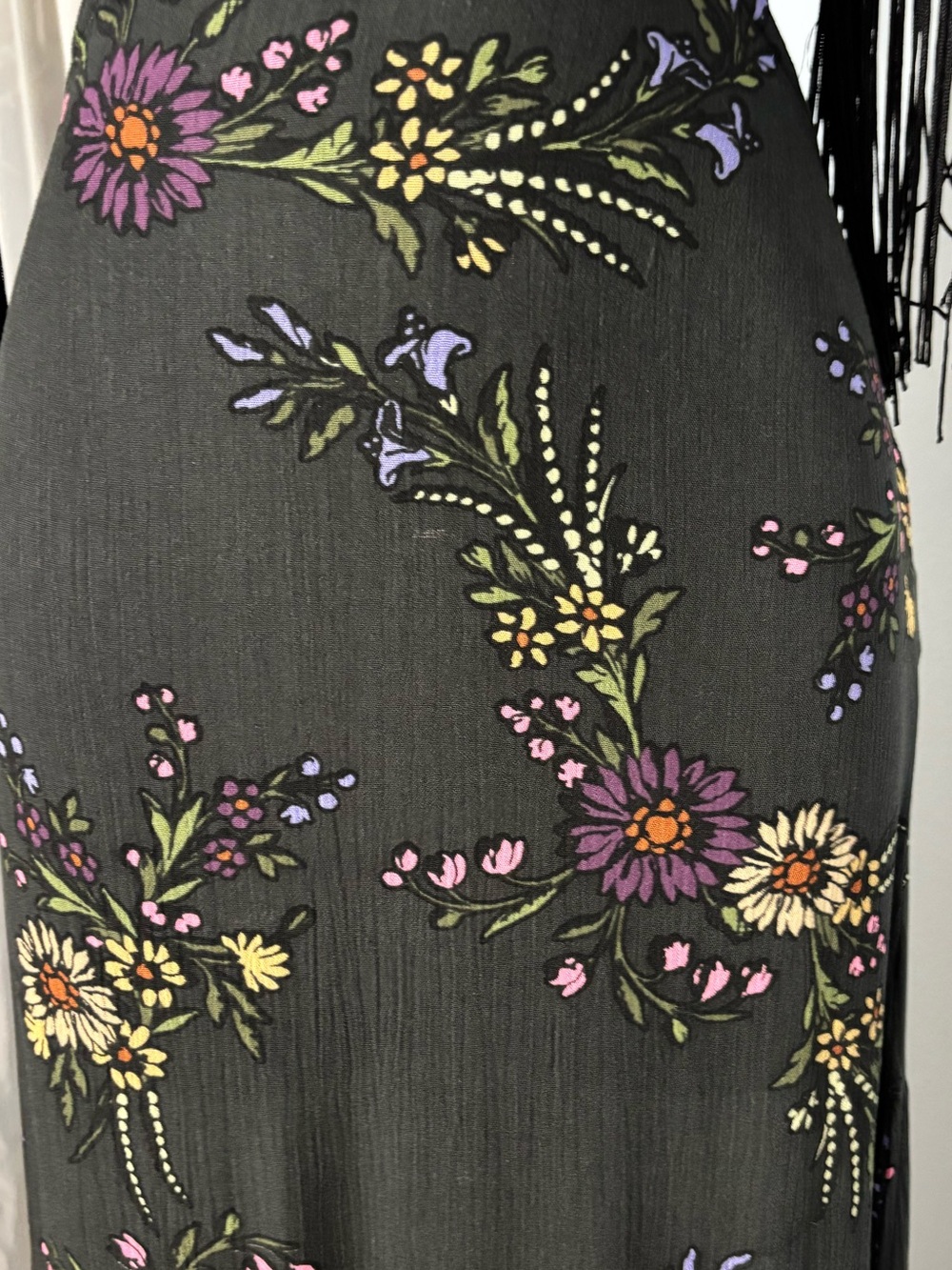 Honey Punch Black Maxi Dress - boho style with Multicolor Floral Embroidery - Picture 6 of 7